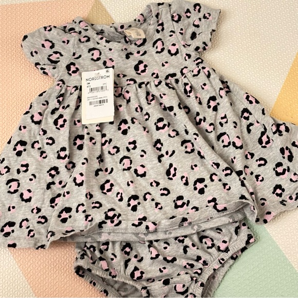 NWT Tucker & Tate 2 Piece Heather Grey and Pink Leopard Dress and Bloomers 3 mo - Picture 5 of 13